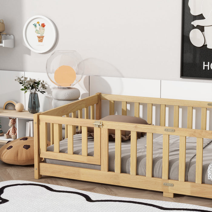 Twin Size Floor Bed with Door and Fence, UHOMEPRO Montessori Floor Bed