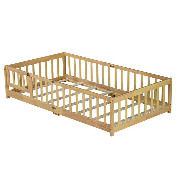 Twin Size Floor Bed with Door and Fence, UHOMEPRO Montessori Floor Bed