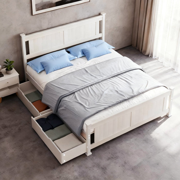 Zimtown Full Bed Frame,Solid Pine Wood Platform Bed Frame with 2 Drawe