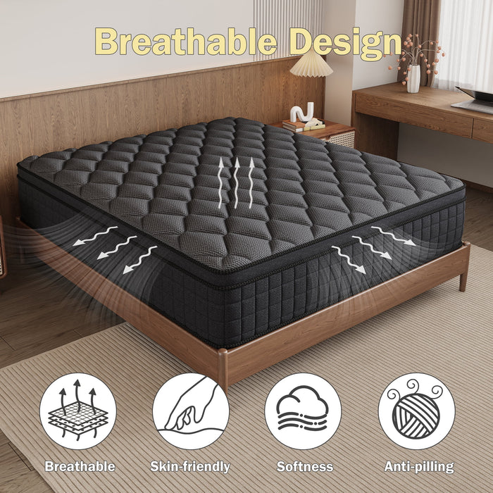 gunugu 12 inch Queen Hybrid Mattress in a Box, Cooling Gel Memory Foam