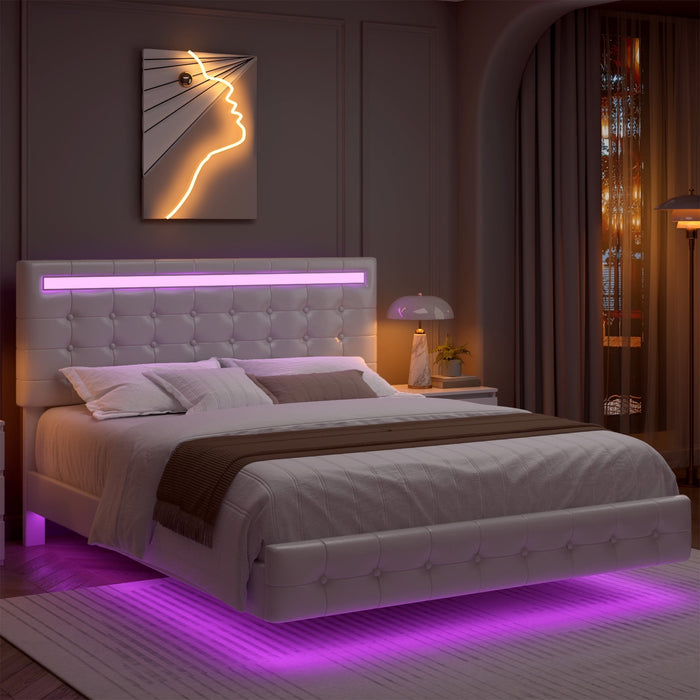 Homfa Queen Floating Bed with Lights, LED Platform Bed Frame with Unde