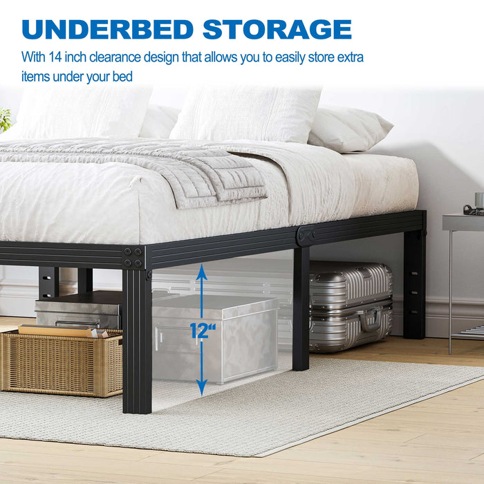 QFTIME 14" Queen Metal Bed Frame with Steel Slats, Heavy Duty Mattress