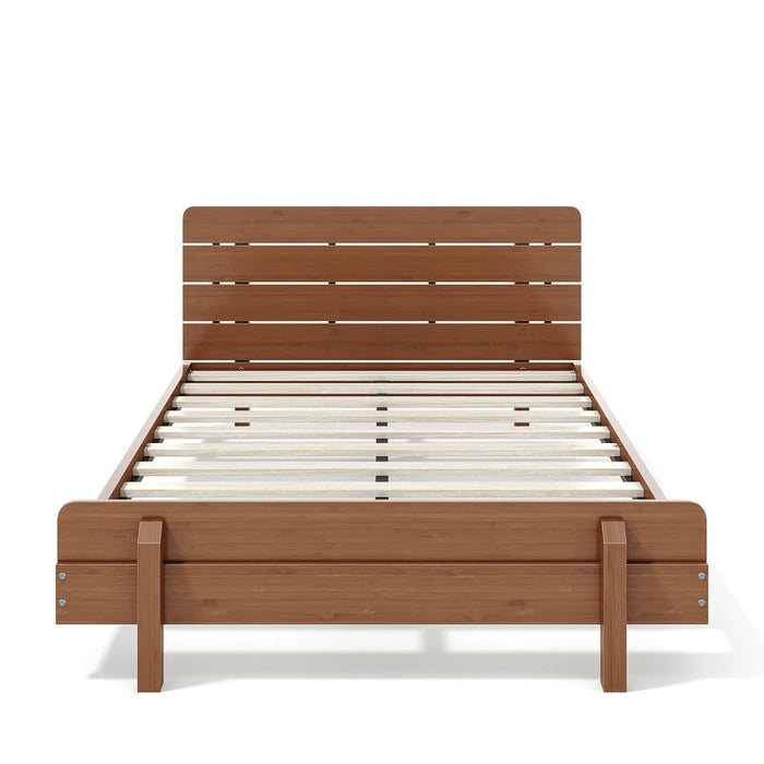 HICOMILA Full Size Solid Bamboo Platform Bed with Headboard, Upgraded