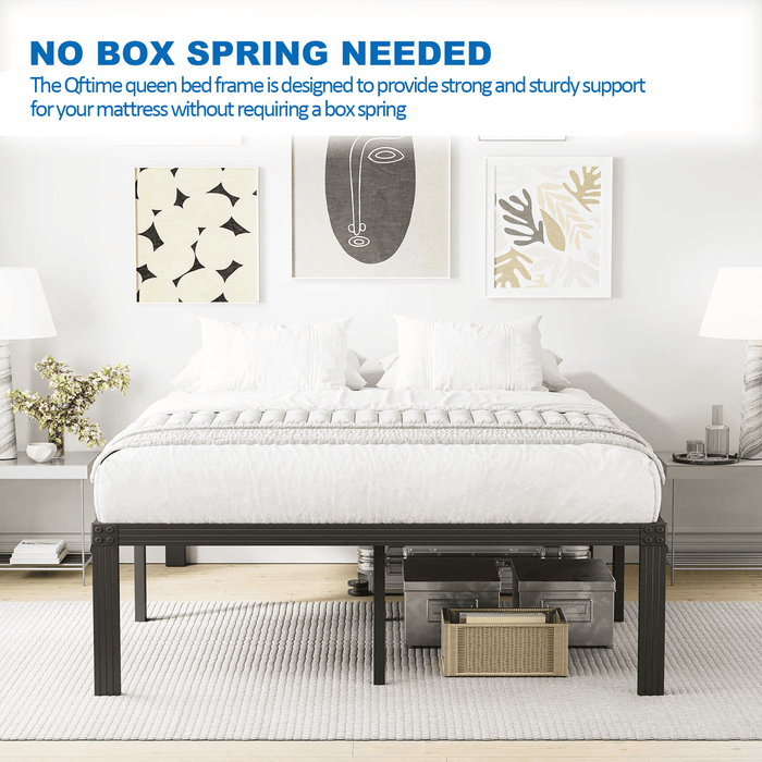 QFTIME 14" Queen Metal Bed Frame with Steel Slats, Heavy Duty Mattress