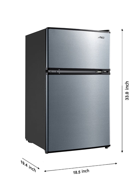 Arctic King 3.2 Cu Ft Two Door Mini Fridge With Freezer Stainless Stee