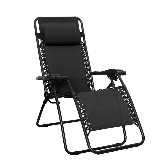 Amazon Basics Outdoor Patio Zero Gravity Portable Folding Reclining Lounge Chair with Padded Headrest Pillow, Weather Resistant Textilene, 26", Black