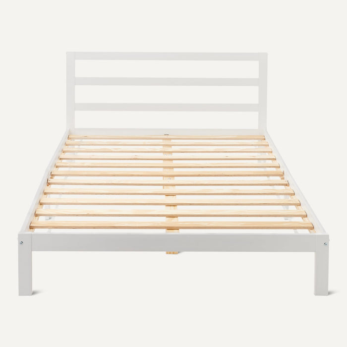 Amazon Basics Full Bed Frame with Headboard, Solid Pine Wood with Bed Slats, Full, White