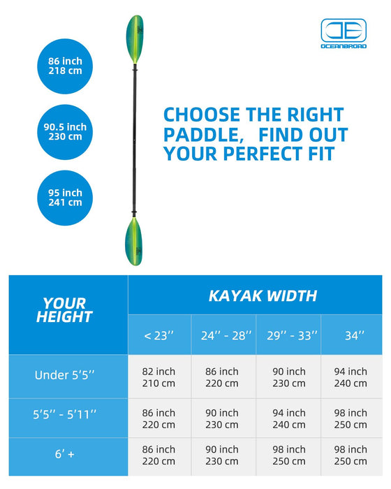 OCEANBROAD Kayak Paddle 90.5in/230cm Alloy Shaft Kayaking Boating Canoeing Oar with Paddle Leash 1 Paddle, Green Aurora
