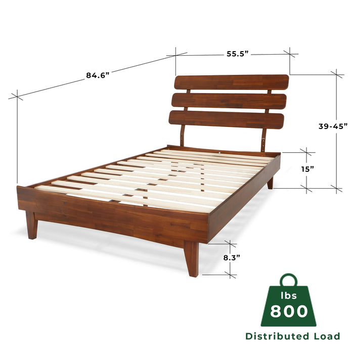 Bme Caden 15 Inch Deluxe Bed Frame with Adjustable Headboard - Mid Century, Retro Style with Acacia Wood - No Box Spring Needed - 12 Strong Wood Slat Support - Easy Assembly - Dark Chocolate, Full