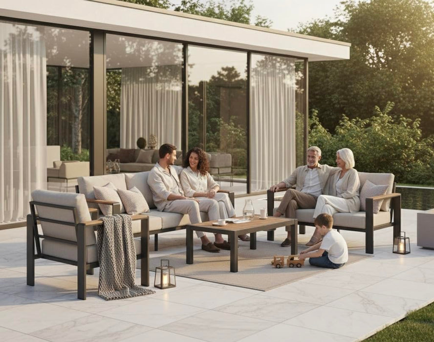 Oasbira Aluminum Outdoor Patio Furniture Set with Coffee Table, 5 Piece Patio Conversation Sets, Outdoor Sectional Furniture for Porch, Balcony, Yard, Gray