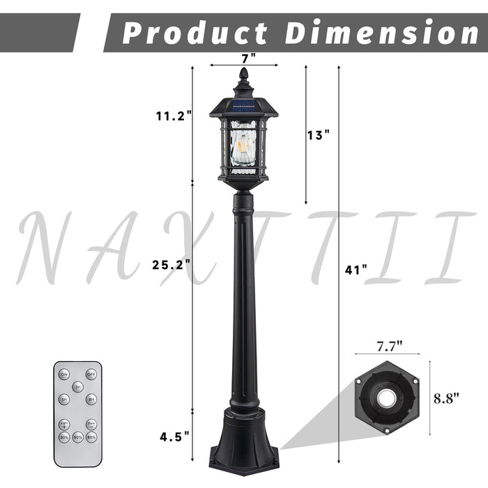 NAXTTII Solar Post Light with Water Ripple Glass Dusk to Dawn Outdoor Post Lights Hard Wired Waterproof 18.3 Inch Large Aluminum Lamp Post Outdoor Lighting Include Remote Control and LED Bulb