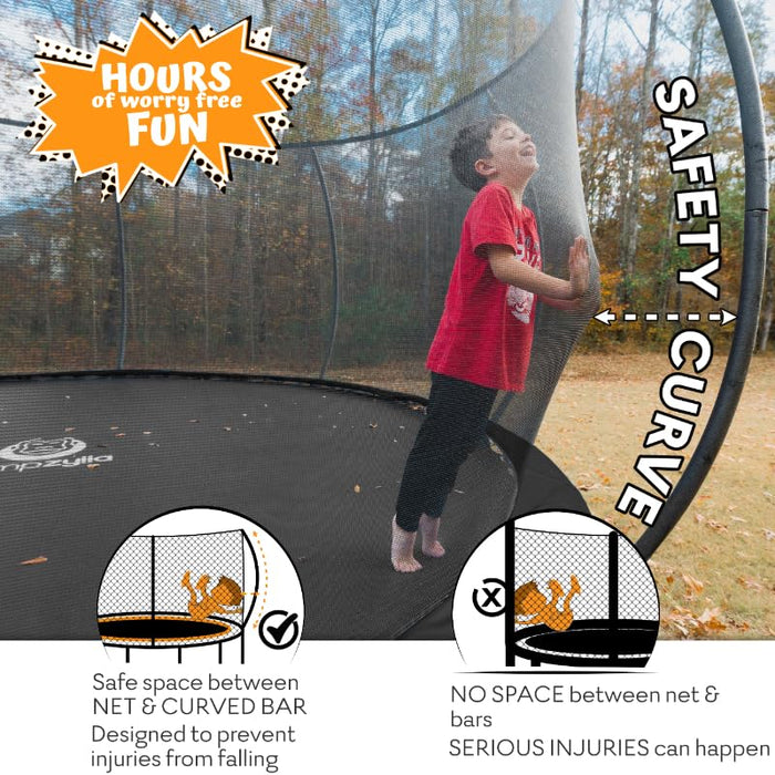 JUMPZYLLA Trampoline Outdoor 8FT 10FT 12FT 14FT 15FT 16FT with Enclosure and Ladder, ASTM Approved Recreational Trampolines for Kids and Adults, Anti-Rust Coated Frame