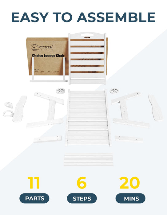 Ciokea Lounge Chair Outdoor, Oversized Chaise Lounge Chair with 5 Positions, HDPE, Patio Lounge Chair with Wheels & Cup Holder for Pool, Deck, Poolside, White