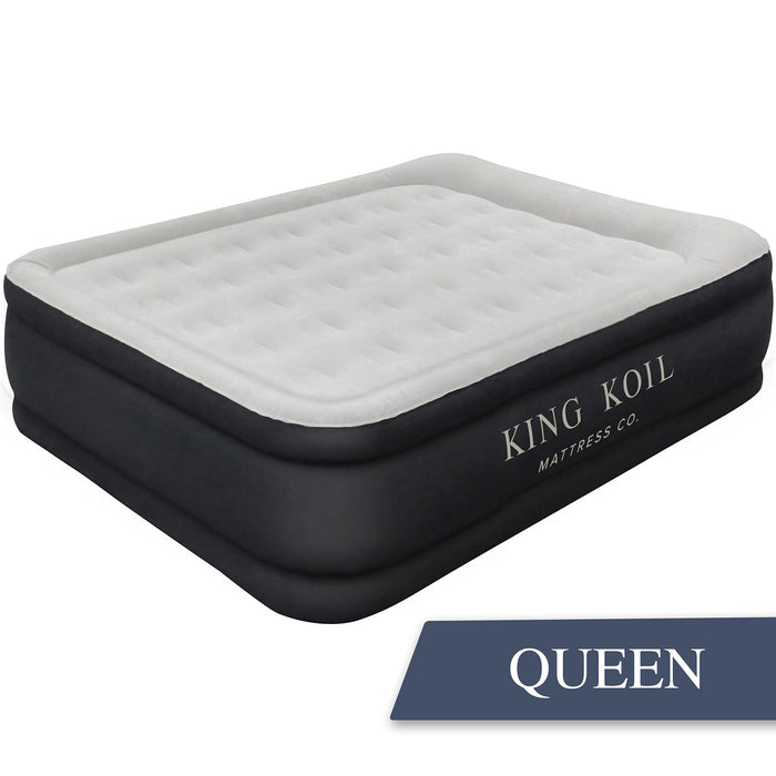 King Koil Pillow Top Plush Queen Air Mattress With Built-in High-Speed Pump Best For Home, Camping, Guests, 20" Queen Size Luxury Double Airbed Adjustable Blow Up Mattress, Waterproof, 1-Year Warranty