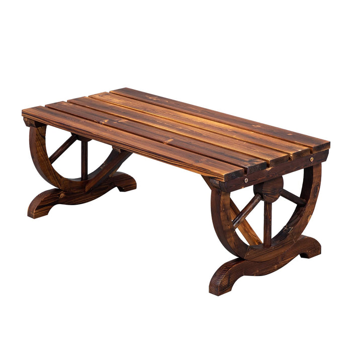 Outvita Wooden Garden Bench, Outdoor Rustic Wagon Wheel Bench