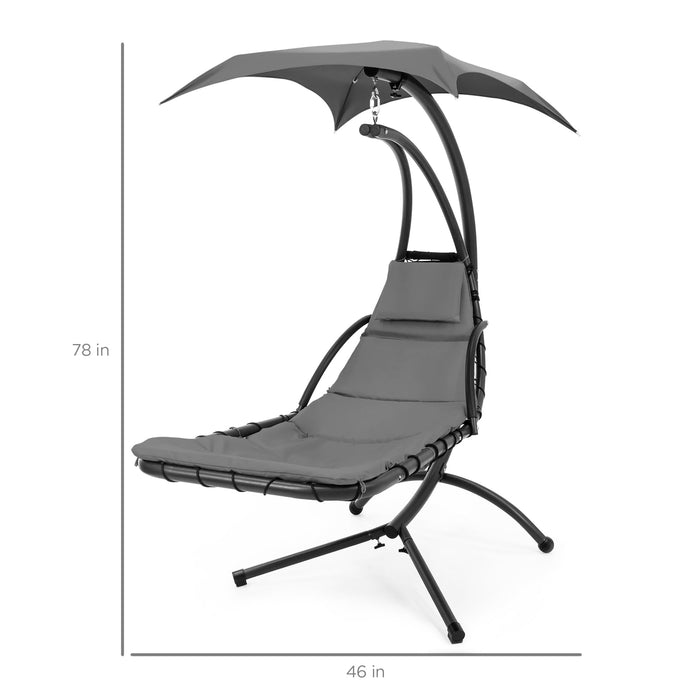 Best Choice Products Outdoor Hanging Curved Steel Chaise Lounge Chair Swing w/Built-in Pillow and Removable Canopy - Charcoal Gray