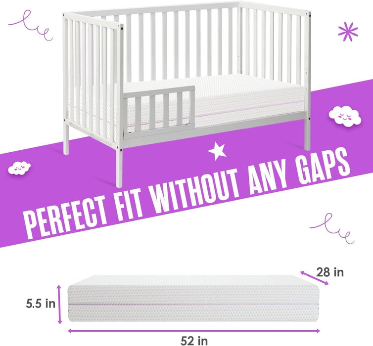 Sleepah 5.5 Crib Toddler Bed Mattress Dual Sided Cooling Memory Foam Waterproof Washable Breathable Soft Cotton Fabric CertiPUR Firm Baby