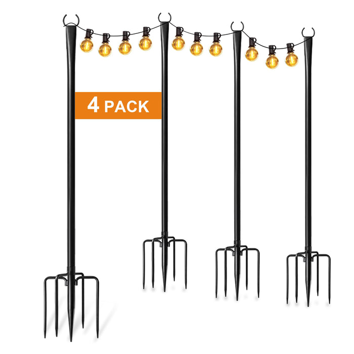 4 Pack String Light Poles for Outside, Adjustable Metal Patio Light Poles