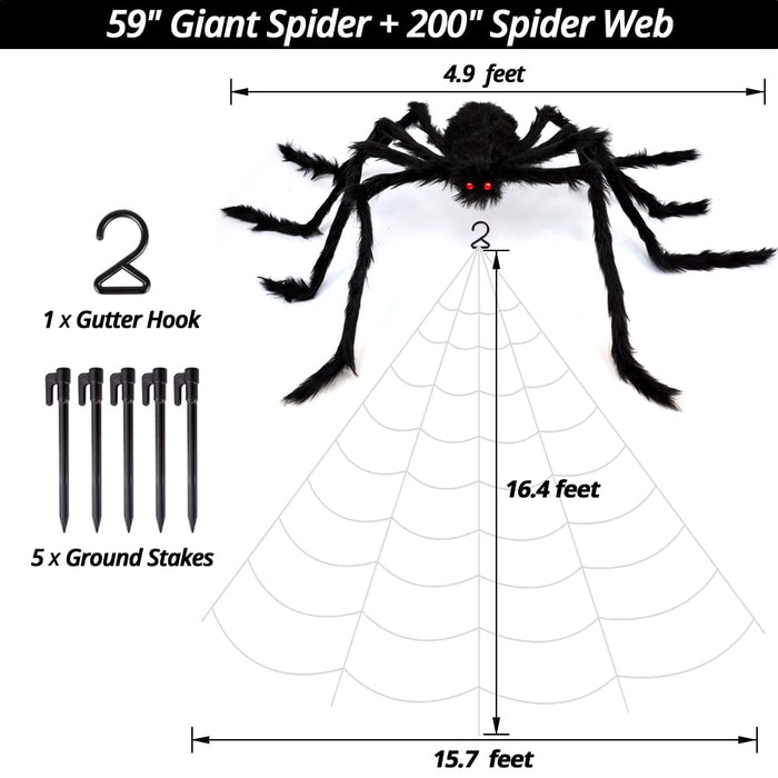 OCATO 200" Halloween Decorations Spider Web Outdoor +59" Giant Spider Décor