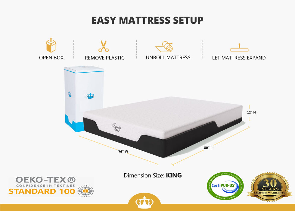 DynastyMattress King Mattress CoolBreeze 12 Inch Essential Gel Infused Memory Foam Bed Medium Firm King Size 76x80 (USA Made)