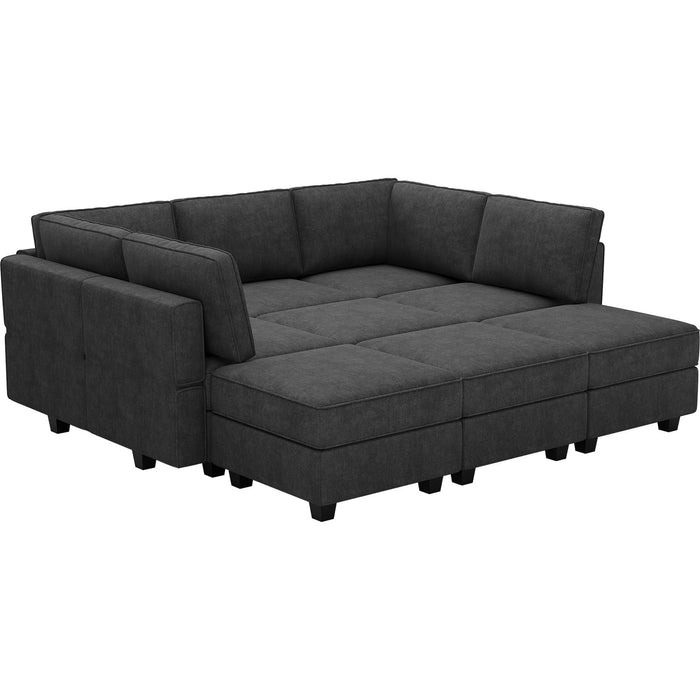 Belffin Modular Sectional Sleeper Sofa Couch with Storage Ottoman Convertible Sectional Couches for Living Room Terry Reversible Chaise. Dark Grey Sofa