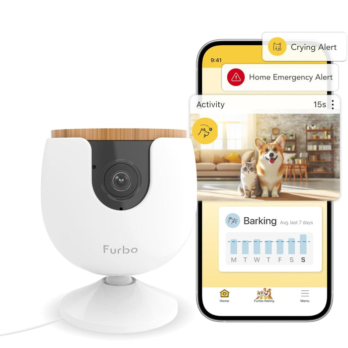 Furbo Mini New Pet Camera + Nanny Bundle: Home Security & Cat, Dog Safety Alerts, Pet Camera with Speaker, Smart Home Indoor Cam w Phone App & Night Vision (Additional Subscription Required at Setup)