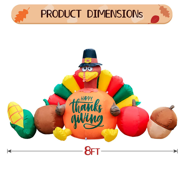 Domkom 8FT Thanksgiving Inflatable Turkey Happy Thanksgiving Sign Yard