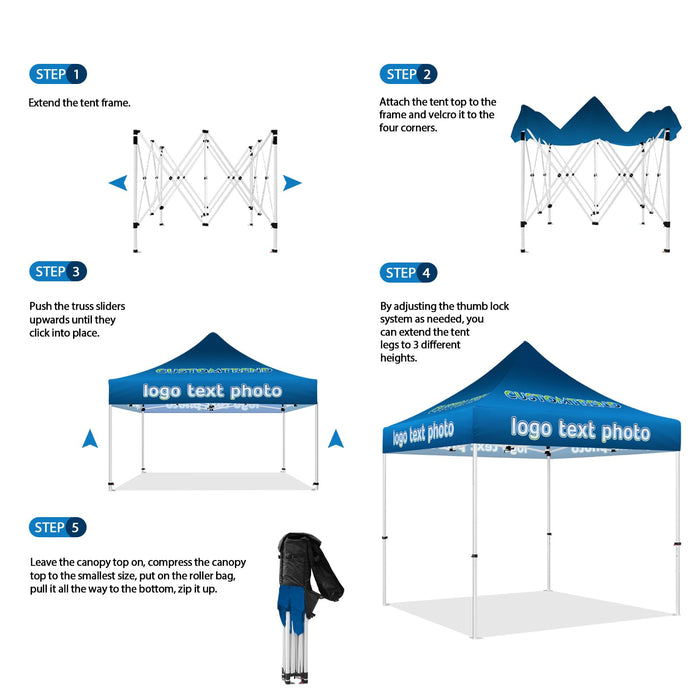 CUSTOMTREND Custom Canopy Tent 10x15 with Logo, Personalized Pop Up Tent Canopy for Tradeshow, Outdoor Events, Advertising, Roller Bag Included (1 Full Wall + 2 Half Walls)