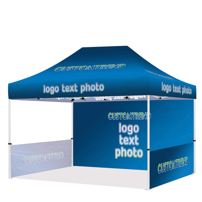 CUSTOMTREND Custom Canopy Tent 10x15 with Logo, Personalized Pop Up Tent Canopy for Tradeshow, Outdoor Events, Advertising, Roller Bag Included (1 Full Wall + 2 Half Walls)