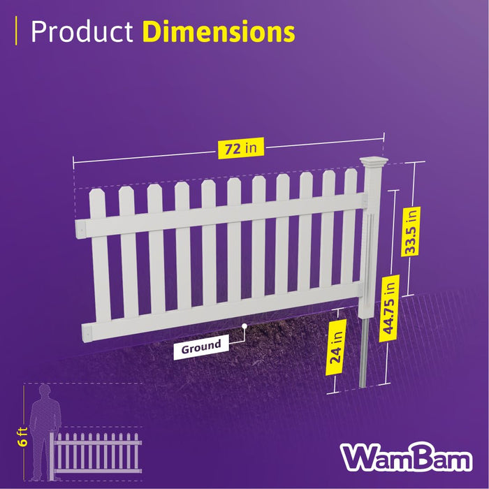 3ft H x 6ft W (1 Panel + 1 Post) No Dig Zippity Newport Fence Kit, White Vinyl Picket Fence, Easy Install Outdoor Fence for Backyard or Patio, DIY Decorative Fencing, ZP19002