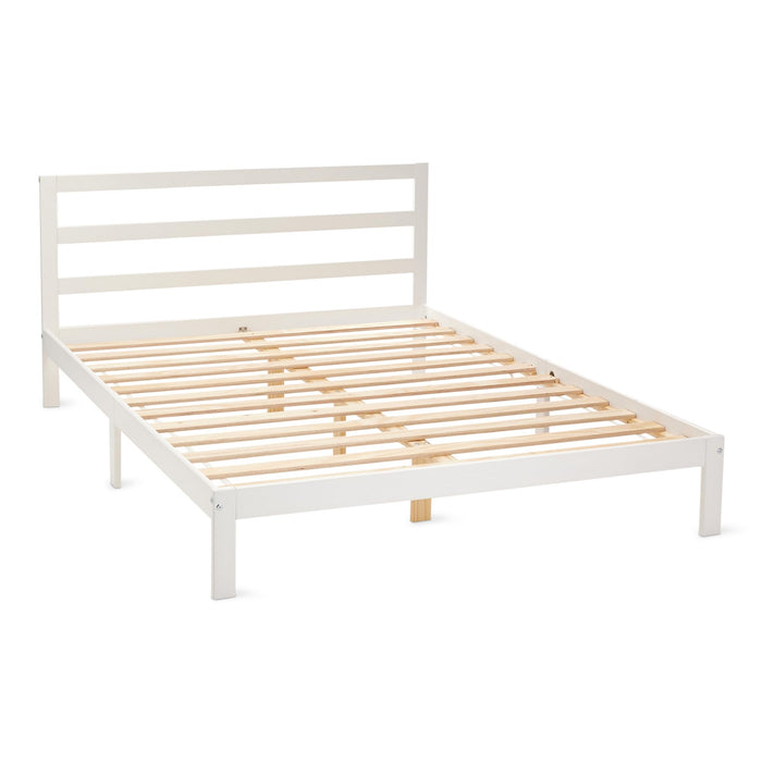 Amazon Basics Queen Bed Frame with Headboard, Solid Pine Wood with Bed Slats, White, 62" x 82" x 34.6"