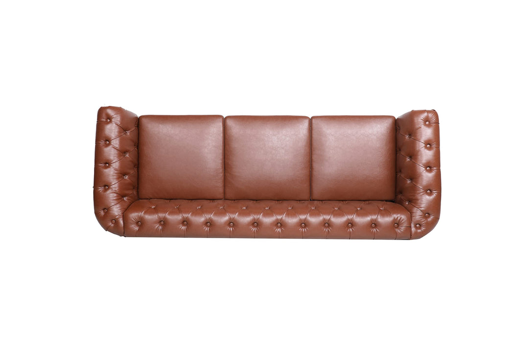 ONCIN Chesterfield Sofa Leather for Living Room, 3 Seater Sofa Tufted Couch Faux Leather with Rolled Arms & Nailhead for Living Room, Bedroom, Office, Apartment (Brown)
