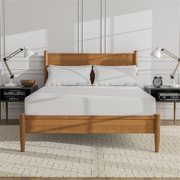 Furniture of America FOA Belkor Solid Wood Queen Platform Bed with 8" Memory Foam Mattress in Oak