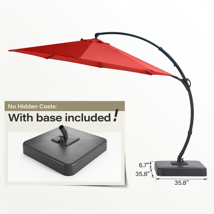 LAUSAINT HOME Outdoor Patio Umbrella with Base included, 12 FT Deluxe Curvy Cantilever Umbrella Heavy Duty Offset Hanging Umbrella with 360° Rotation for Market, Pool, Garden, Backyard, Deck (Red)
