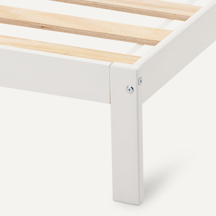 Amazon Basics Queen Bed Frame with Headboard, Solid Pine Wood with Bed Slats, White, 62" x 82" x 34.6"