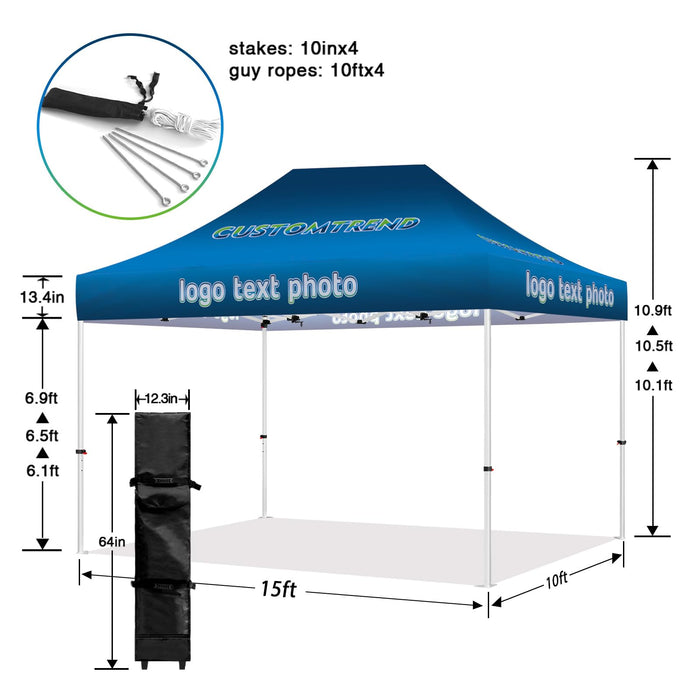 CUSTOMTREND Custom Canopy Tent 10x15 with Logo, Personalized Pop Up Tent Canopy for Tradeshow, Outdoor Events, Advertising, Roller Bag Included (1 Full Wall + 2 Half Walls)