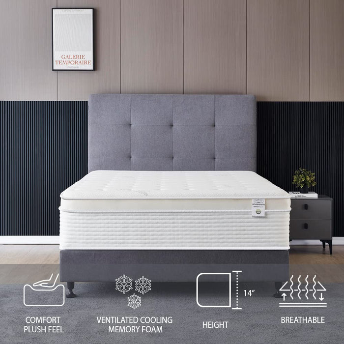 Queen Size Mattress - 14 Inch Cool Memory Foam & Spring Hybrid Mattress with Breathable Cover - Comfort Plush Euro Pillow Top - Rolled in a Box - Oliver & Smith