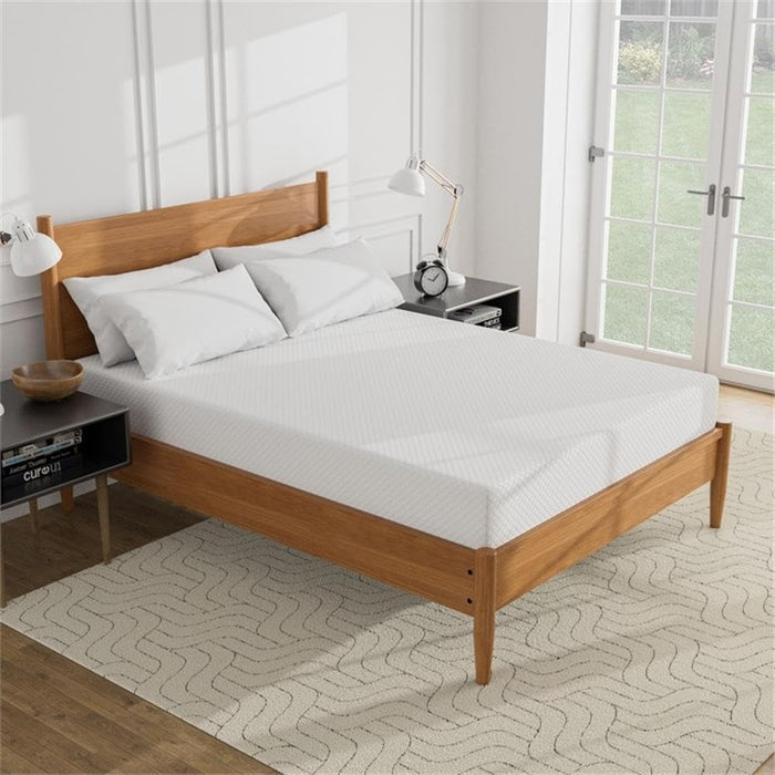 Furniture of America FOA Belkor Solid Wood Queen Platform Bed with 8" Memory Foam Mattress in Oak