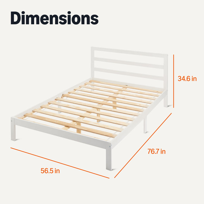 Amazon Basics Full Bed Frame with Headboard, Solid Pine Wood with Bed Slats, Full, White