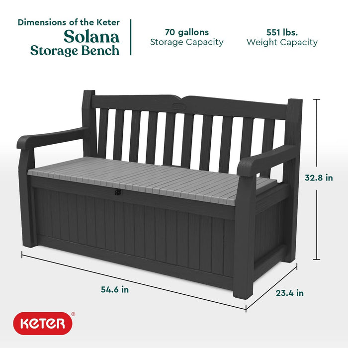 Keter Solana 70 Gal Outdoor Storage Bench for Patio and Pool Accessories