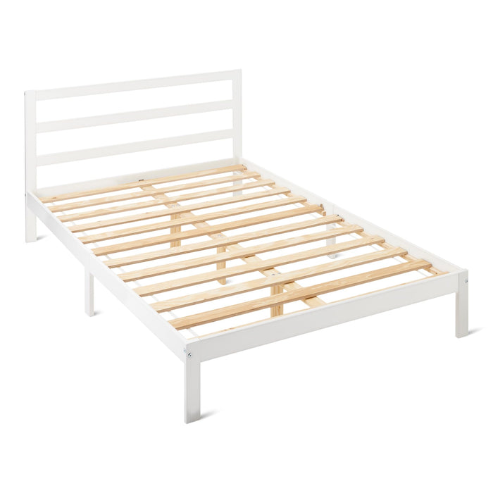 Amazon Basics Full Bed Frame with Headboard, Solid Pine Wood with Bed Slats, Full, White