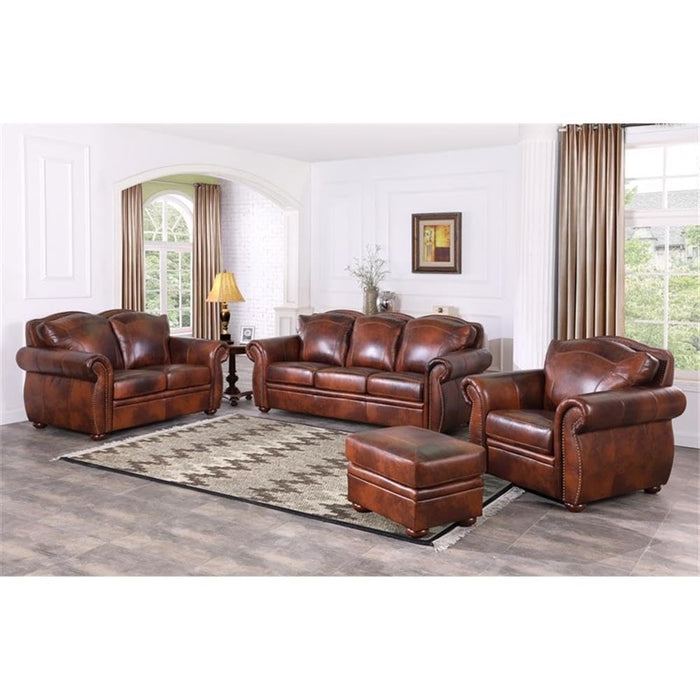 BOWERY HILL Traditional Geuine Leather Sofa in Marco Brown Finish
