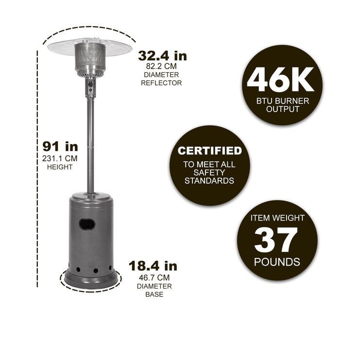 Amazon Basics 46,000 BTU Portable Outdoor Propane Patio Heater with Wheels, Commercial & Residential with Water Tank, Adjustable Heat Output, 9-Foot Radius, Slate Gray, 32.1"L x 32.1"W x 91.3"H