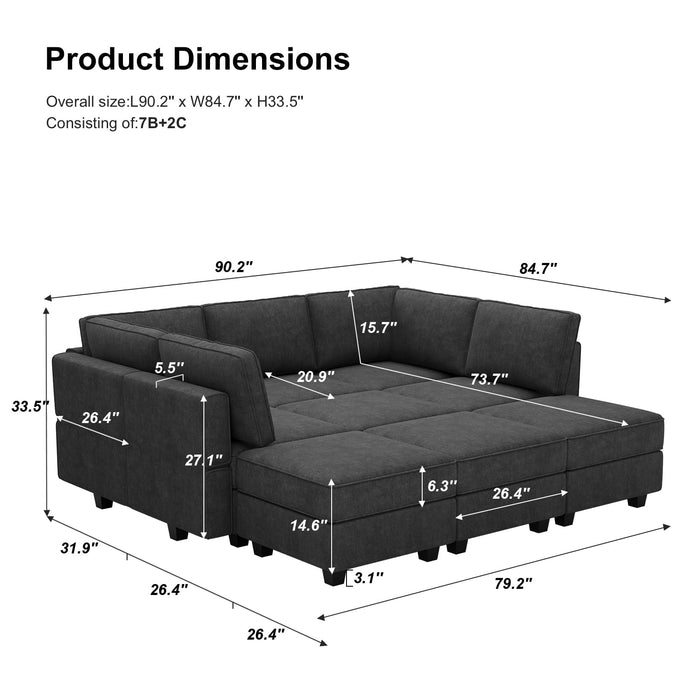 Belffin Modular Sectional Sleeper Sofa Couch with Storage Ottoman Convertible Sectional Couches for Living Room Terry Reversible Chaise. Dark Grey Sofa