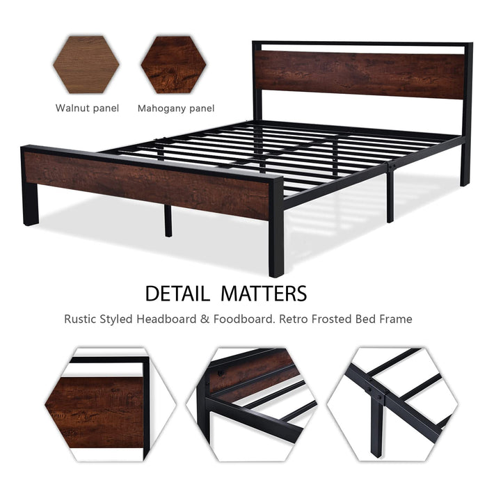 SHA CERLIN 14 Inch King Size Metal Platform Bed Frame with Wooden Headboard and Footboard, Mattress Foundation, No Box Spring Needed, Large Under Bed Storage, Mahogany