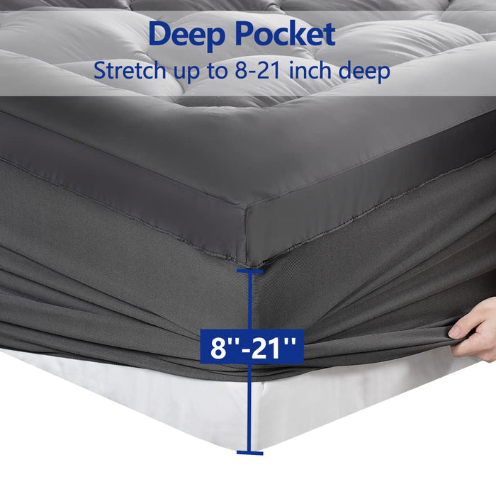 EASELAND Queen Size Mattress Topper Pillow Top Mattress Cover Quilted Fitted Mattress Protector Cotton Top 8-21" Deep Pocket Extra Thick Mattress Pad (60x80 Inches, Dark Grey)