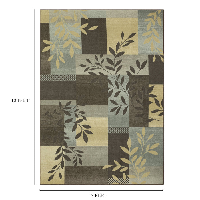 Mainstays Traditional Leaf Block Gray Print Indoor Area Rug, 7 ft x 10