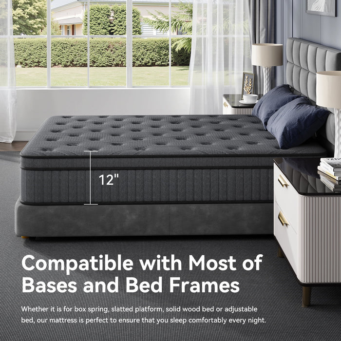 Sweetland 12" Queen Mattress in a Box, Hybrid Memory Foam with Individ