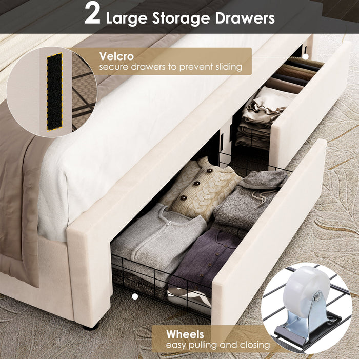 Homfa Queen Size LED Bed Frame with 2 Drawer Storage, Wingback Platfor