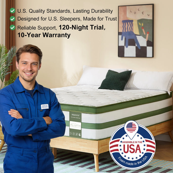 FOLVUTY Queen Mattress 14 inch Gel Memory Foam Hybrid Mattress and Poc